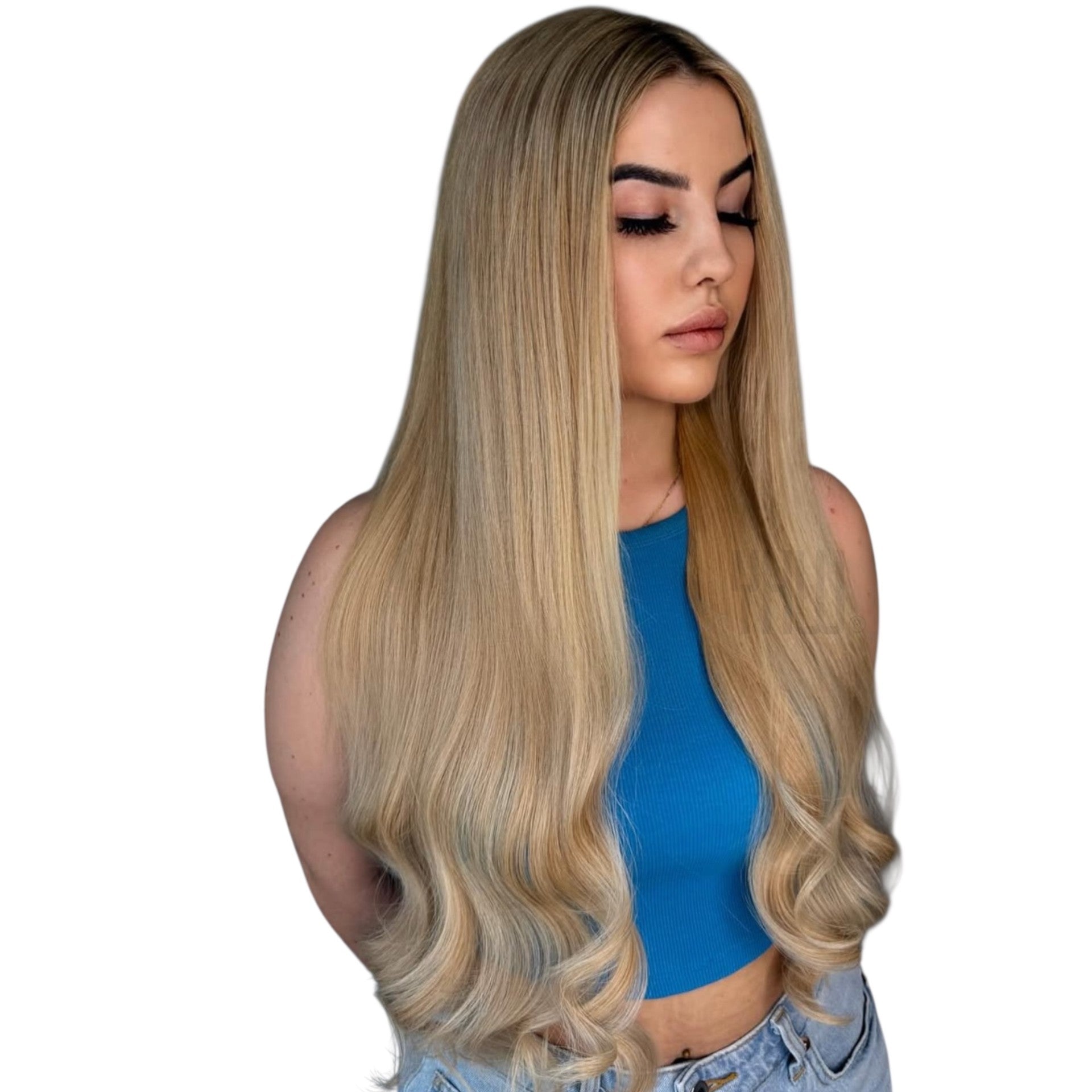 Haarverlängerung Extensions Platinblond und 14A Dunkelblond Asch. Meliert