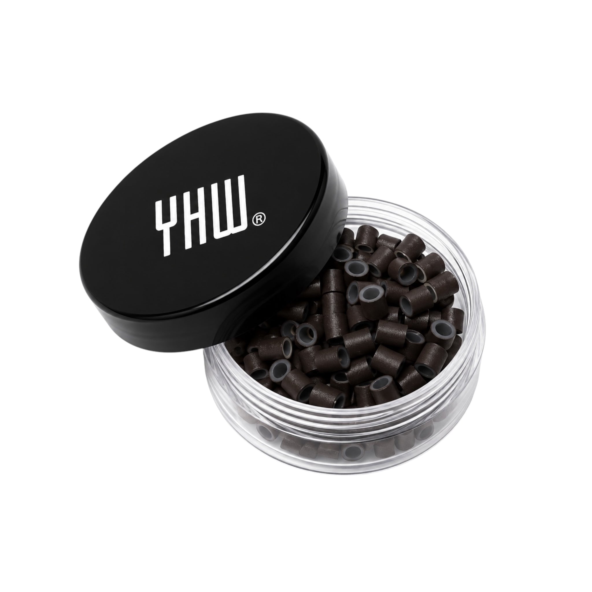 YHW® Your Hair World Micro Rings mit Silikoneinlage in Dunkelbraun, 200 Stück in einer transparenten Dose