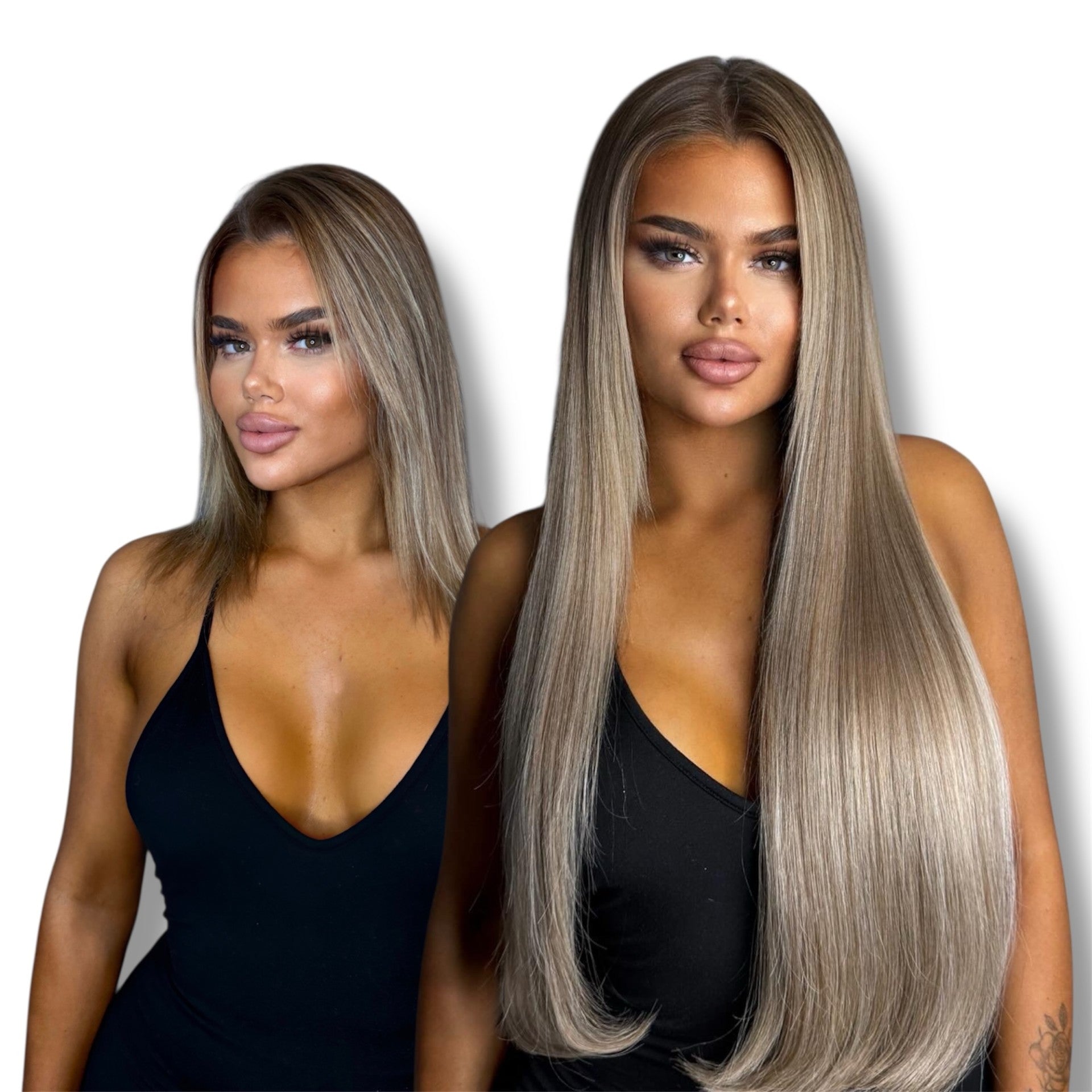 Haarverlängerung bei dickem Eigenhaarvolumen mit geradem Schnitt